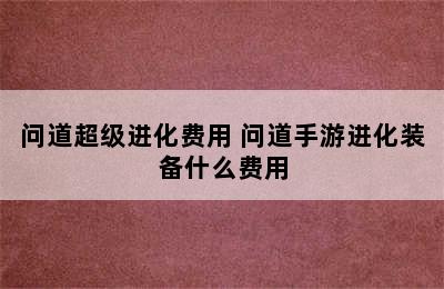 问道超级进化费用 问道手游进化装备什么费用